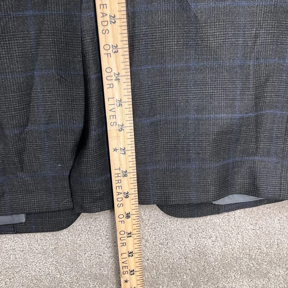 Ralph Lauren Suit Men 40R‎ 30W 27L Gray Royal Blue Windowpane Plaid Classic Wool